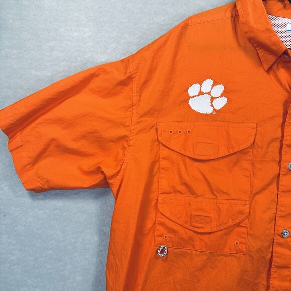 Columbia PFG Clemson Tigers Large Orange Short Sleeve Button Vented Embroidered - Picture 7 of 16